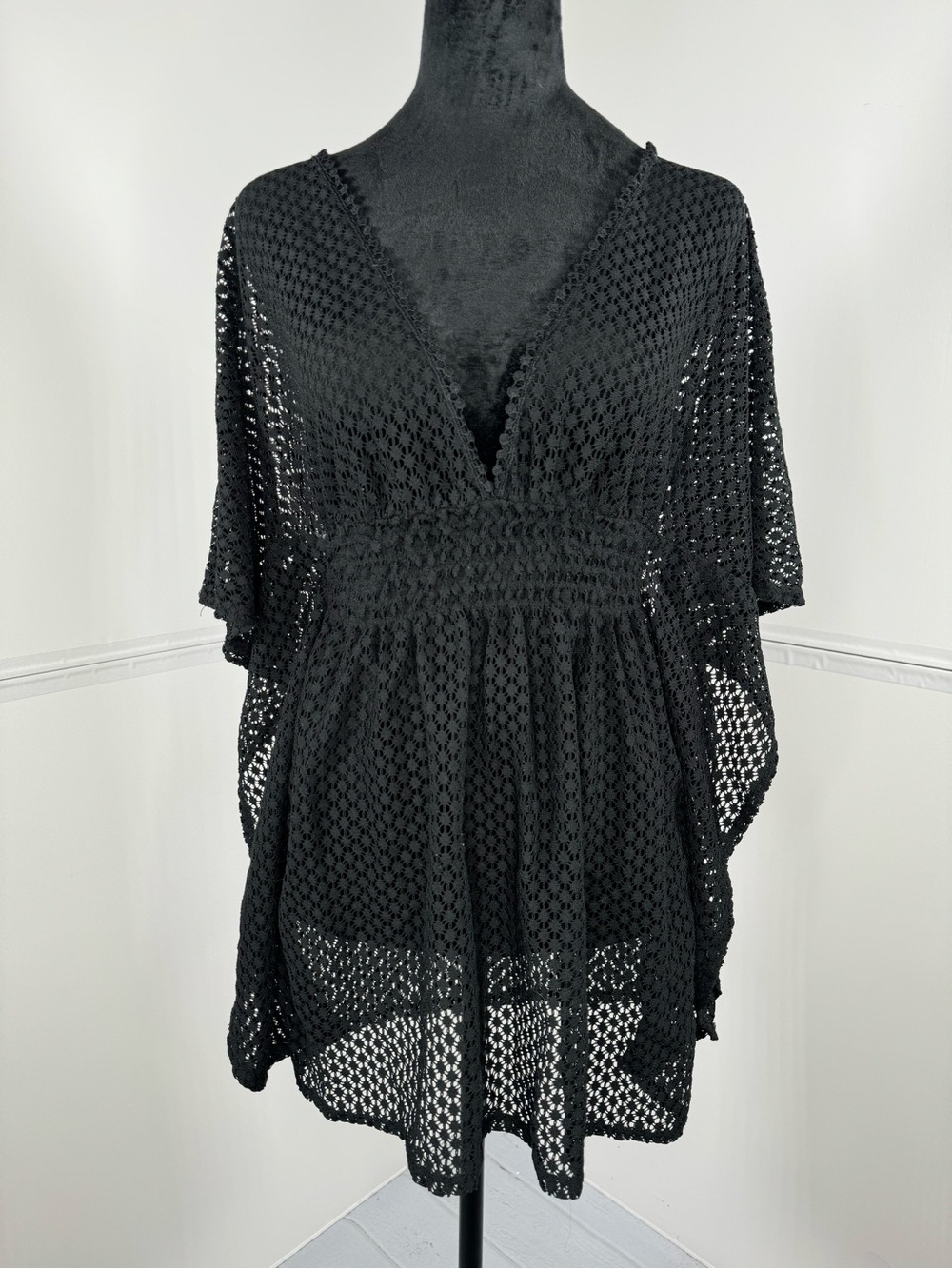 Xhilaration Black Crochet Style Swim Cover Up Tunic Size Small